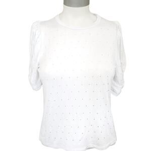 GENERATION LOVE Amelia Crystal embellished puff sleeve tee white t-shirt M NEW